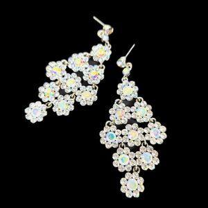 Bling Rhinestone Earrings AB Flower Drop Chandeliers 2.75 in. Pagent Prom